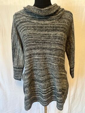 Field Flower Cowl Neck Sweater Gray Marled Poncho Asymmetrical Hem